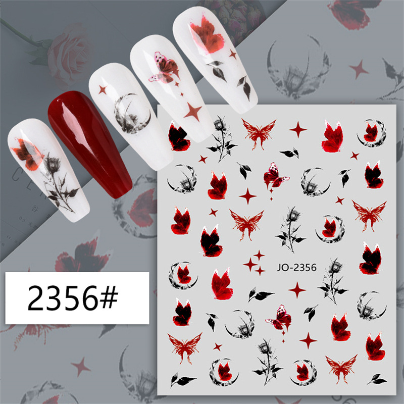 Pegatinas de uñas transfronterizas traje oscuro Pegatinas de uñas de mariposa ins pegatinas de uñas de primavera y verano 12 piezas un conjunto