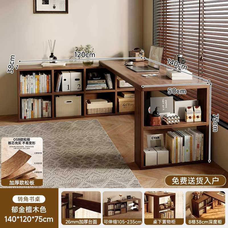 Escritorio de esquina, estantería, escritorio de dormitorio para niñas de estilo antiguo, escritorio de computadora en forma de L para estudiantes que aprenden a escribir en casa