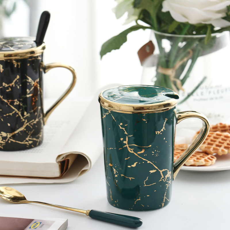 北欧クリエイティブ陶磁器カップ大理石紋金メッキマグカップコーヒーカップ活動プレゼント水カップカスタムロゴ|undefined