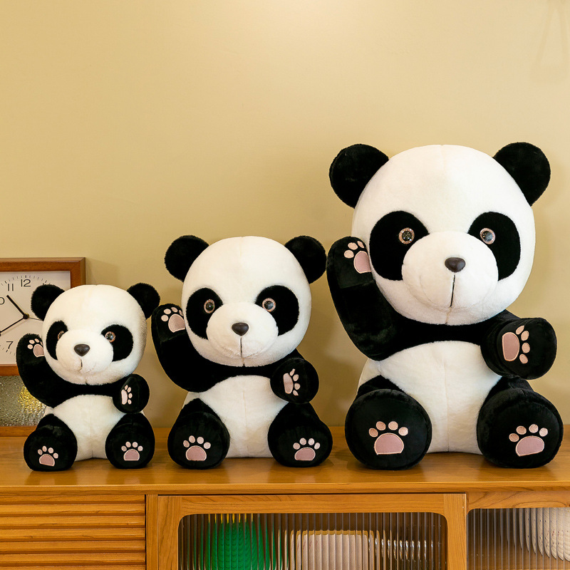 新款招手熊猫毛绒玩具动物儿童女生礼物可爱熊猫公仔睡觉抱枕批发|ru