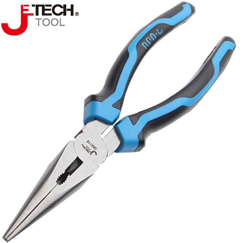 捷科尖嘴钳双色柄多功能有牙尖咀钳长嘴钳子可剪钢丝