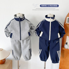 风之谷2025秋季新款儿童韩版刺绣字母运动套装男童拼色休闲两件套