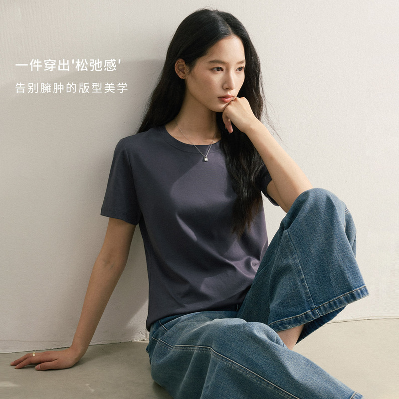 80S Mercerized Pima Cotton Round Neck Regular Shoulder Women's T-Shirt Short Sleeve 2026 New Fashion Women's Top Base Shirt 80S Mercerized Pima Cotton Round Neck Regular Shoulder Women's T-Shirt Short Sleeve 2026 New Fashion Women's Top Base Shirt