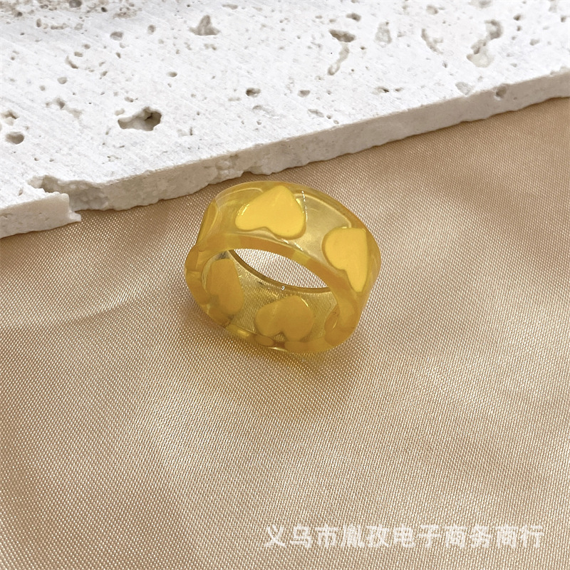 Nueva Corea del Sur ins estilo dulce chica corazón hecho a mano aceite goteo pintado a mano amor anillo transparente macaron color anillo