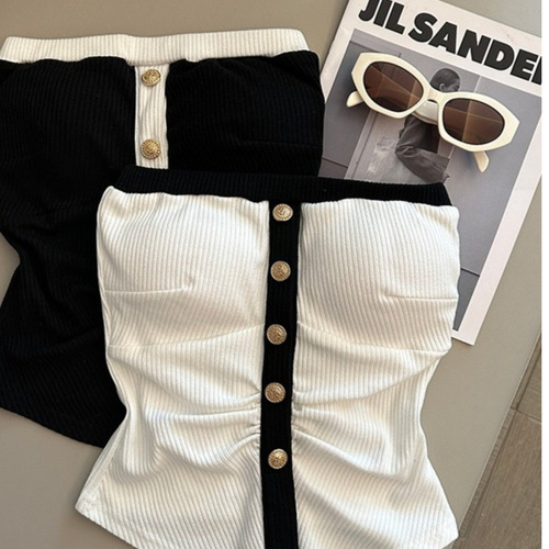 One-shoulder vest design tube top, small fragrant outer coat, women's summer design, sexy, pure desire, breast wrap, hot girl buttons