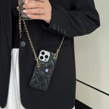 日韩适用iphone17promax手机壳荔枝纹插卡苹果15斜跨调节14保护16