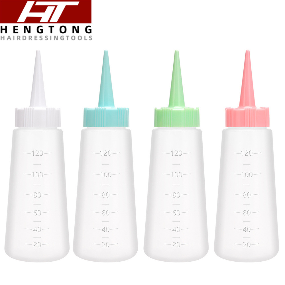 Cross-border pointed mouth dry cleaning bottle comb bottle dye cream coloring hair care pot hair salon household bottle color scale bottle squeeze bottle
