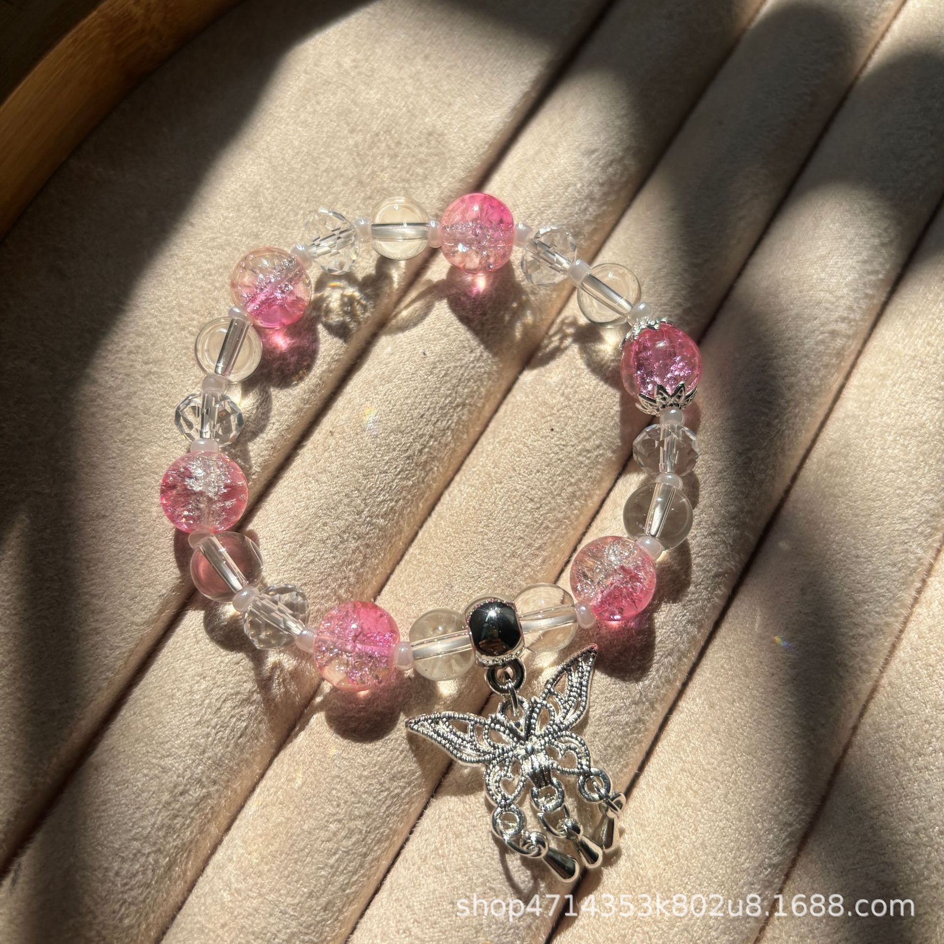 핑크 나비 물방울 모조 크리스탈 폭발 팔찌#SZ198용