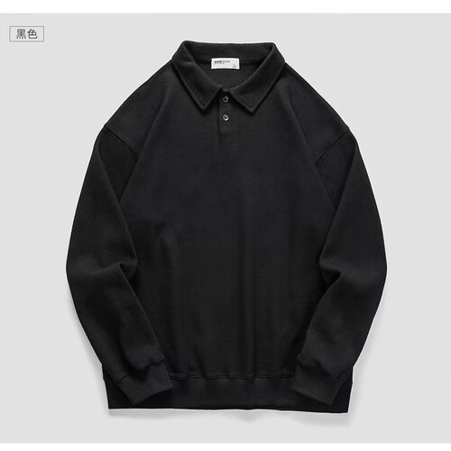 POLO Shirt Hoodie for Men - Spring and Autumn Season, Heavyweight, Japanese Style, Long Sleeve, Trendy Brand, Academic Style, Hong Kong Style, American High Street, Solid Color, Outerwear