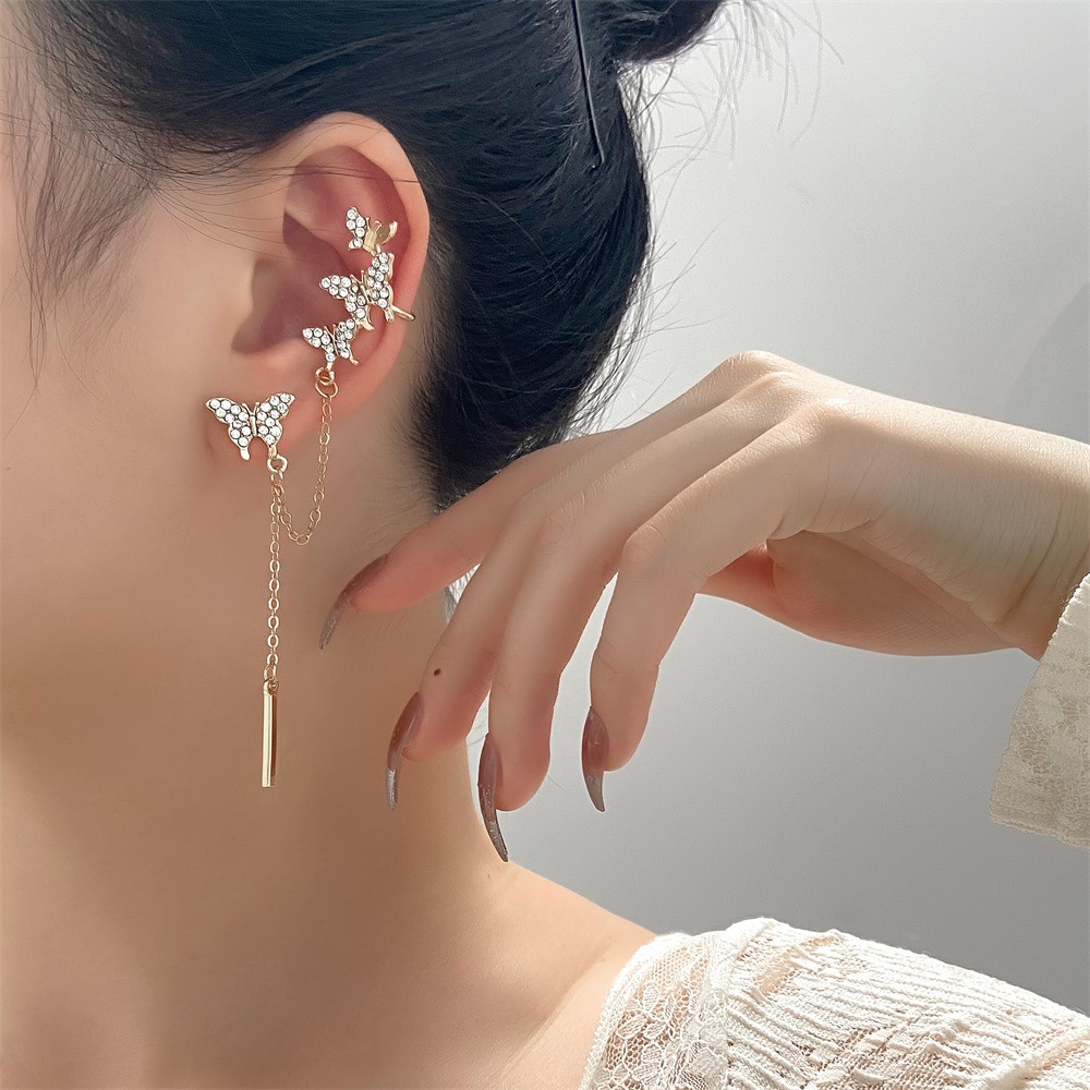 8g Weight Wholesale Jewelry Fashion Tassel Butterfly Alloy Rhinestones Inlay Earrings