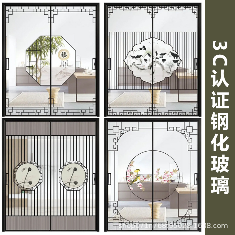 Retro-Style Kitchen Sliding Door with Three-Linkage System, Living Room Balcony Hanging Rail Sliding Door, Titanium Alloy Glass Partition Door
