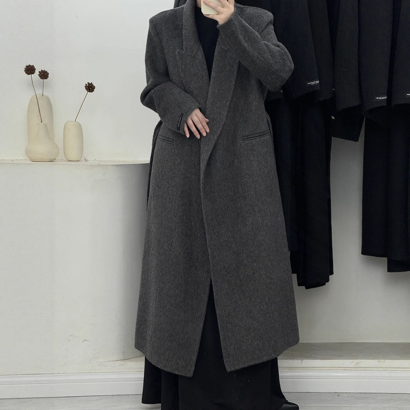 Women's Double-Sided Cashmere Coat with Suit Collar, Over-The-Knee Length, and Belt, New High-End Woolen Outerwear for Autumn and Winter 2025