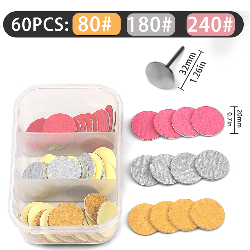 Tabletas exfoliadas para uñas Tabletas que contienen arena Eje pequeño caja de tres compartidos 60 piezas Piel exfoliante de callos duros Tabletas de lijado para pies