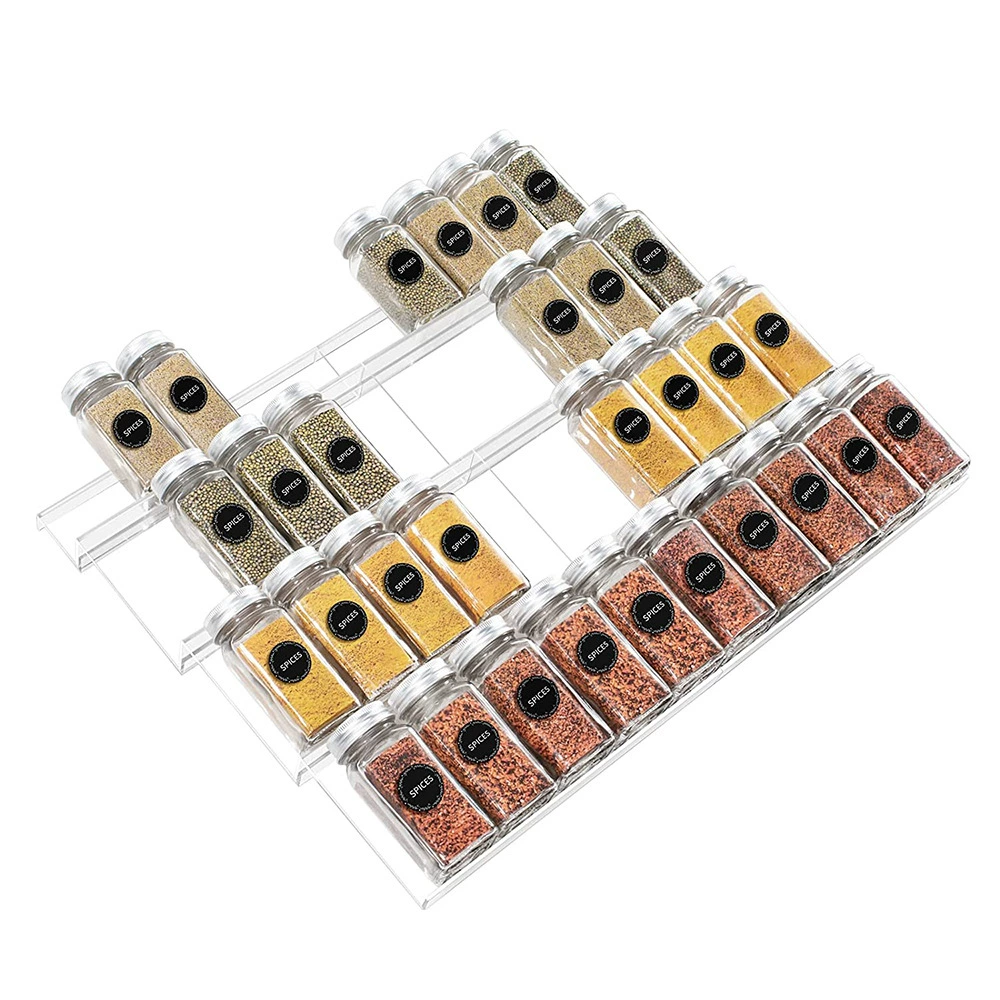 Acrylic Drawer Spice Rack Organizer - Clear or Black, 3-8 Piece Stackable Kitchen Spice Storage
