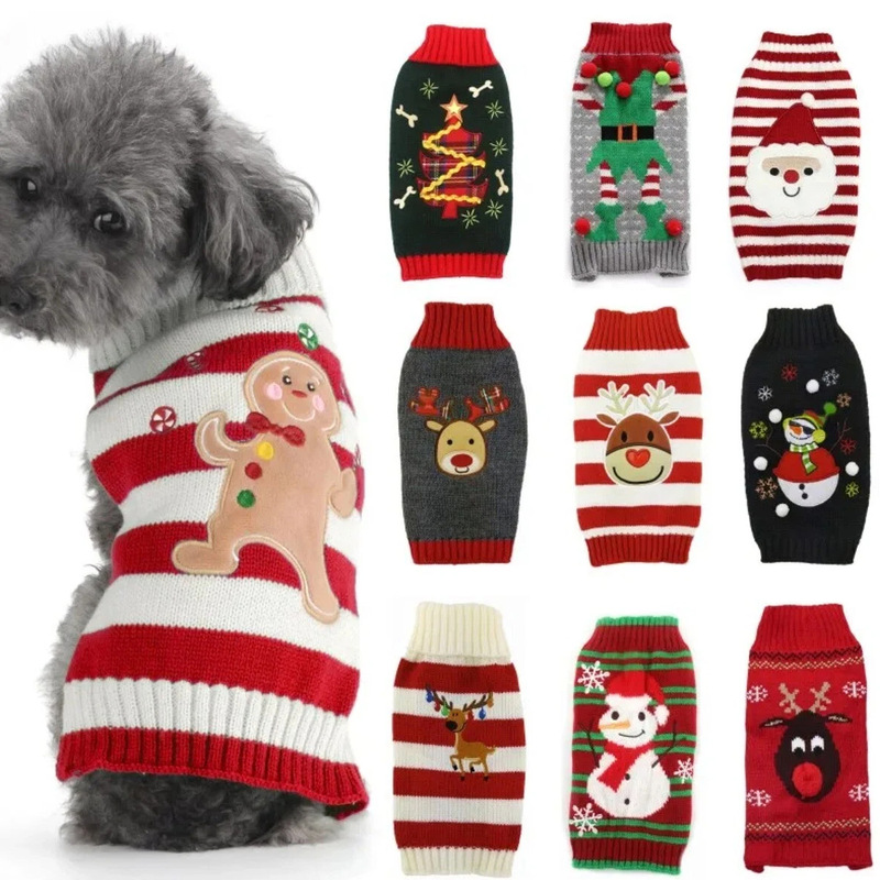 Cross-Border Pet Dog Sweater Christmas Winter Warm Clothes Christmas Suit Puppy Outwear Stripesd Knitted Customization Cross-Border Pet Dog Sweater Christmas Winter Warm Clothes Christmas Suit Puppy Outwear Stripesd Knitted Customization