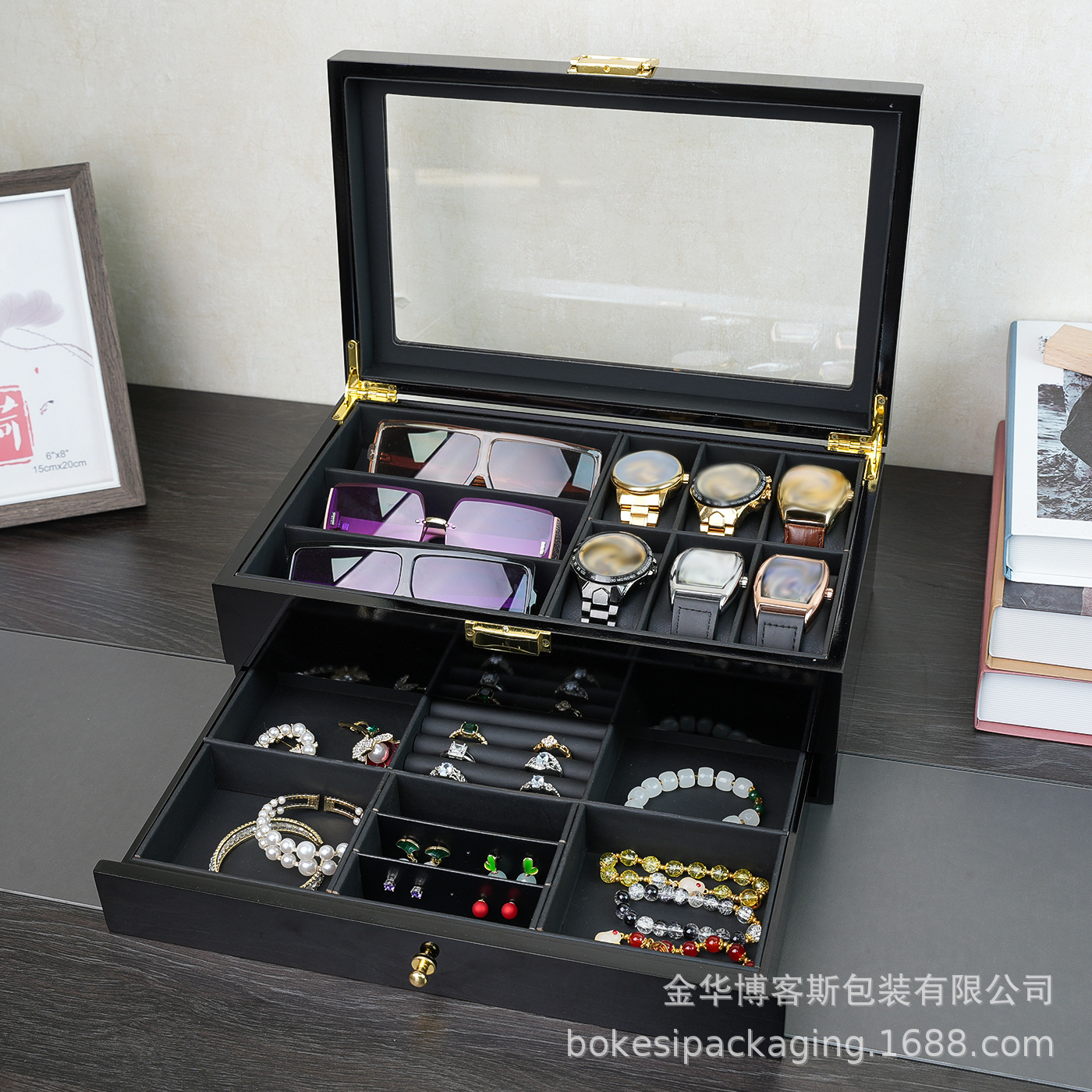 High-End Wooden Jewelry Box from a Reputable Source, Full Discount, Piano Lacquer Double-Layer Jewelry Box, Watch Box