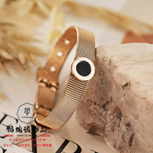 跨境欧美时尚不锈钢罗马数字手链表带扣可调节钛钢百搭轻奢设计