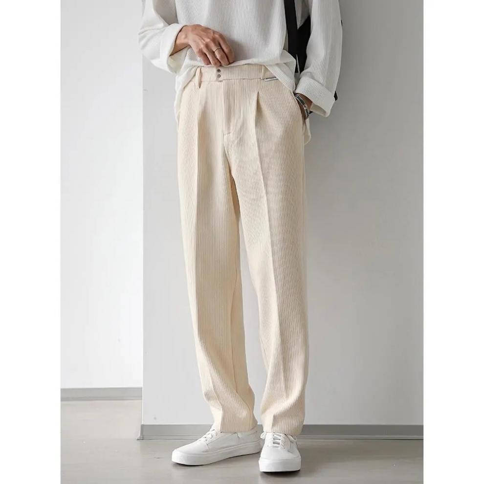 1 Men's Casual Spring And Autumn Loose Regular Wide-Leg Pants Japanese Style Simple Solid Color Versatile Straight_voghion.com
