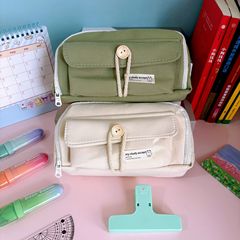 シンプルなボタン鉛筆バッグ、大容量、小学生、中学生、高校生向けのインスタイルペンボックス、高価値で汚れにくい文具バッグ