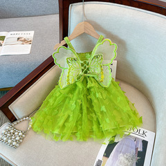 女童吊帶連衣裙新款蝴蝶翅膀款女寶寶公主裙兒童洋氣可愛蕾絲裙子