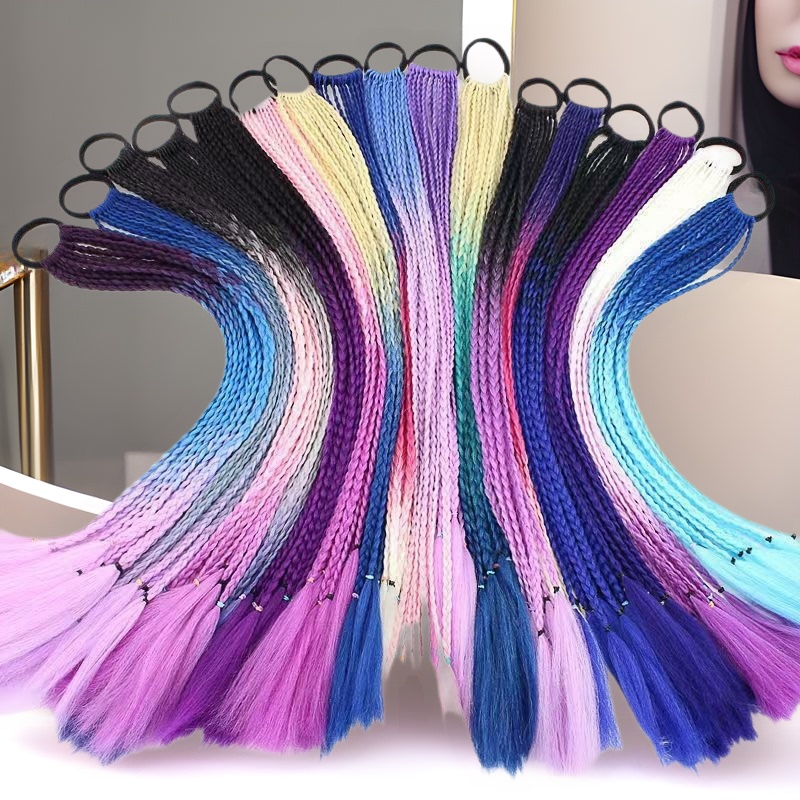 Short Hair Dreadlock Wig with Double Ponytails for Women, Street Dance Hip-Hop European and American Style, Tie-On Colorful Braided Hair, High-Temperature Resistant Gazi Sister Wig