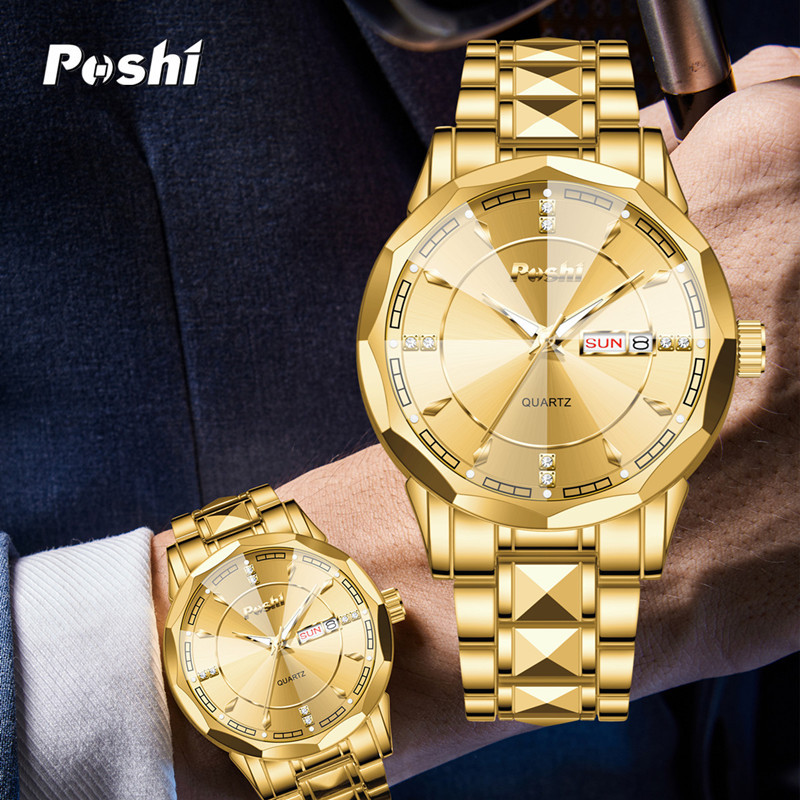 2025 nuevo reloj para hombre, reloj de calendario doble luminoso impermeable, reloj de cuarzo para hombre, cristal puntiagudo en forma de diamante