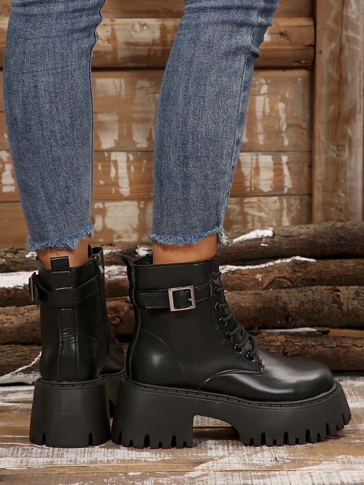 Dicke Sohlen für Damen 2024 neue große Größe vielseitiges Temperament bequeme Gürtelschnalle modische Martin-Stiefel_voghion.com