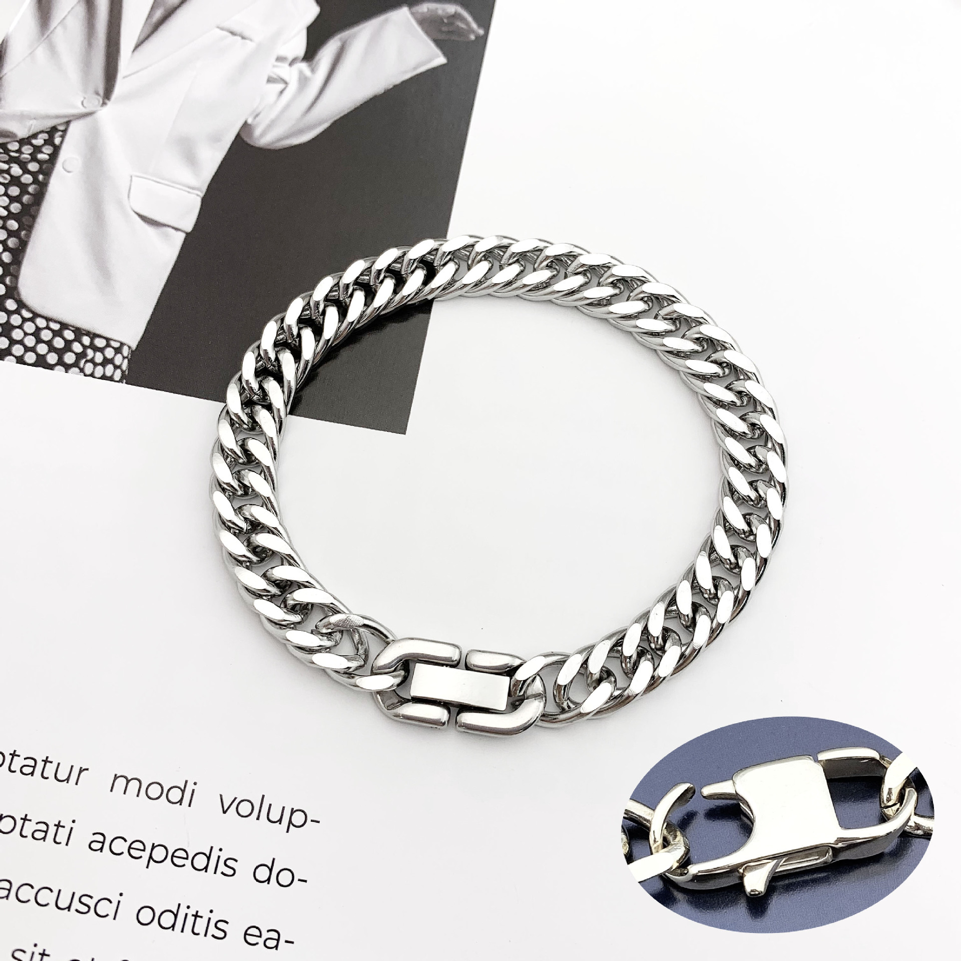 40g Weight Bracelets Classification Titanium Steel Chain Material Cuban Link Chain Curb Chain Chain Type 1 Piece Quantity Daily Occasion Titanium Steel Material Geometric Pattern All Seasons Season Men's Gender Hip-Hop Style Hip-Hop Geometric Titanium Steel Men's Bracelets Men's Chain Bracelets 9