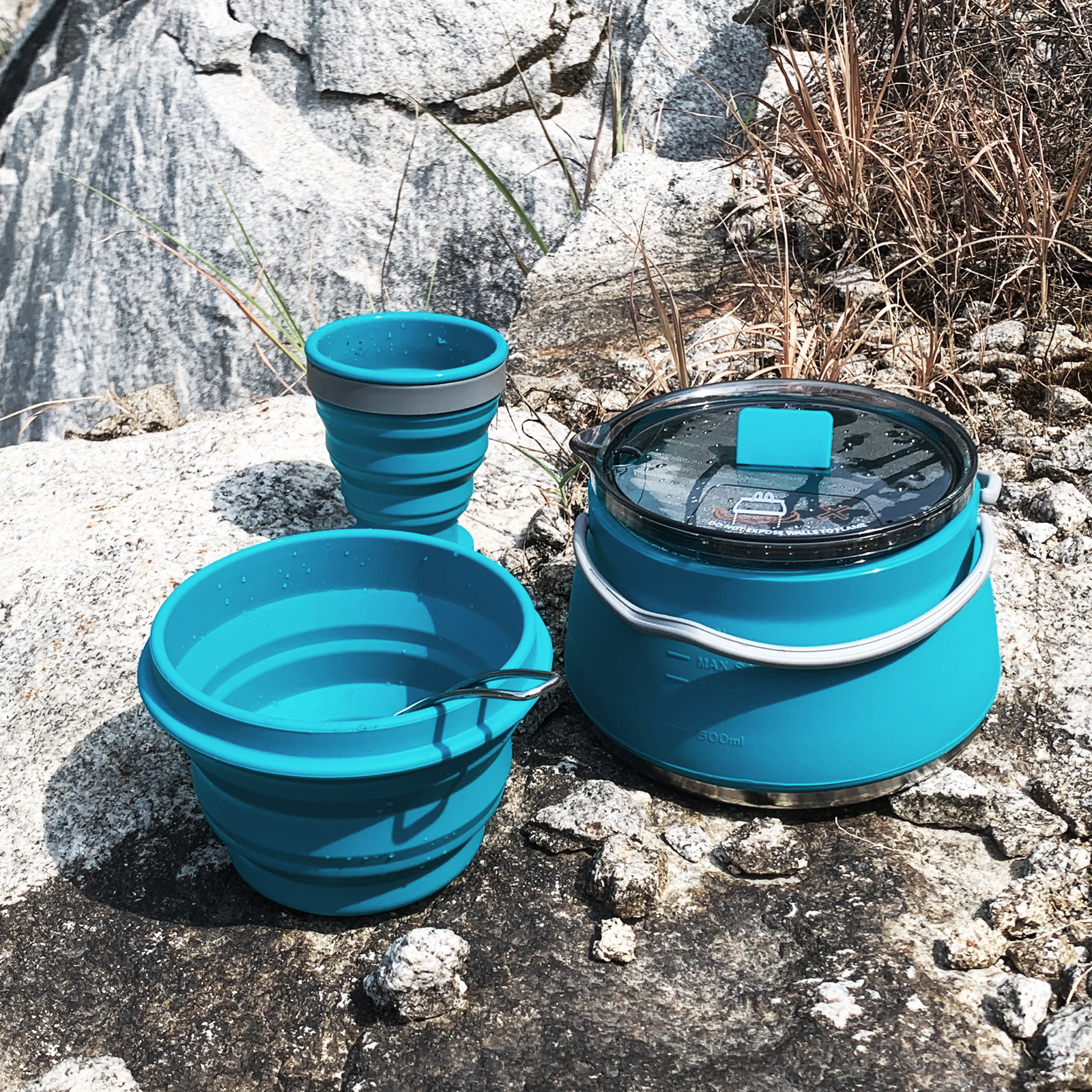 Hervidor plegable silicona portátil camping café té compatible fuego abierto