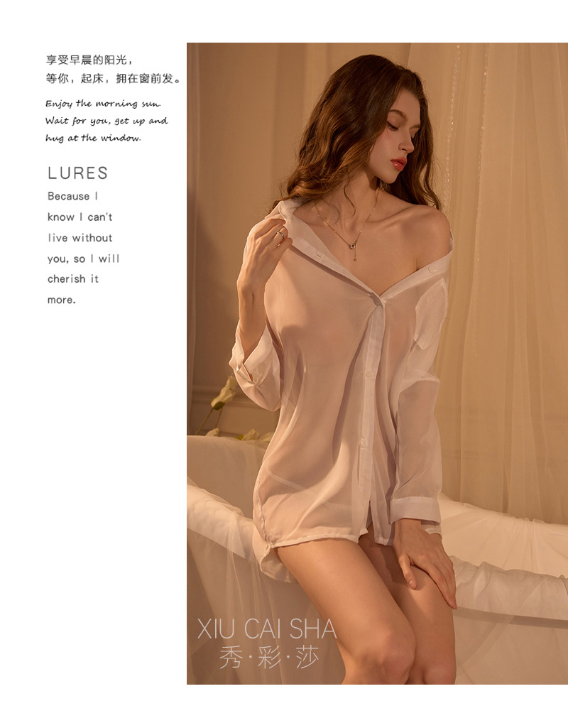 Off-Shoulder See-Through Chiffon Roleplay Top with Thong, Black One Size — detail image 10