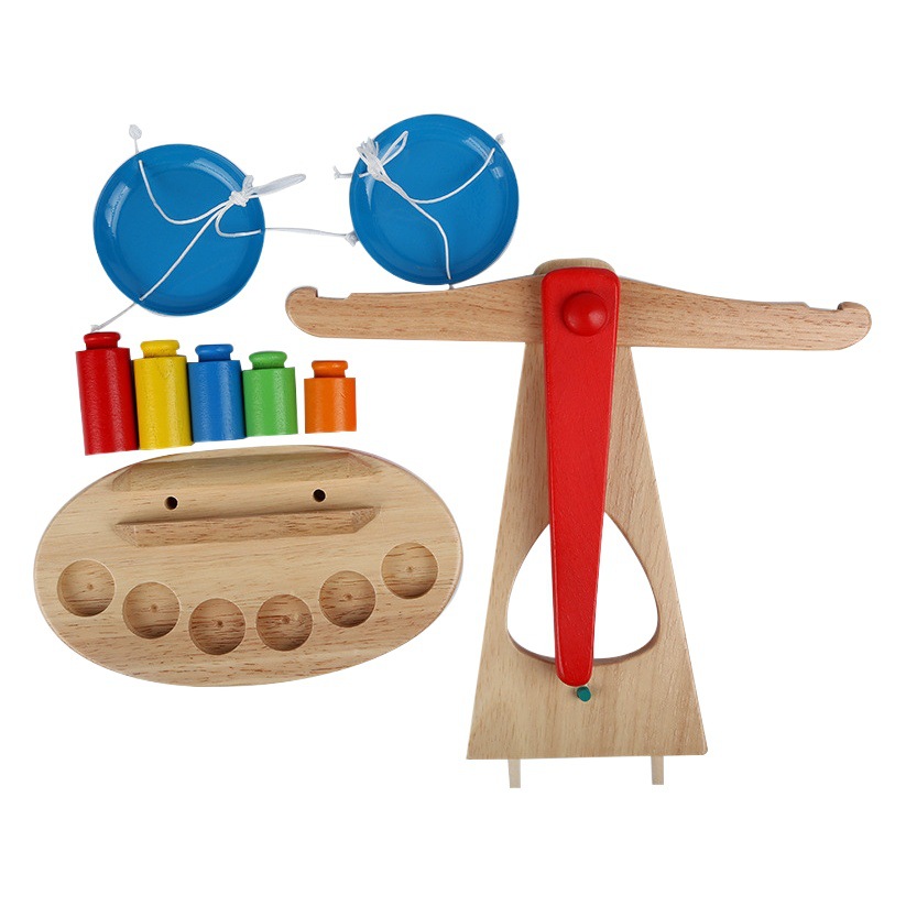 Escala de equilibrio de madera para niños Ilustración peso de equilibrio enseñanza Escala de equilibrio educación temprana para niños juguetes de madera educativos