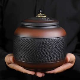 紫陶茶叶罐密封罐陶瓷紫砂大中小号醒茶罐普洱储存复古茶罐茶仓罐