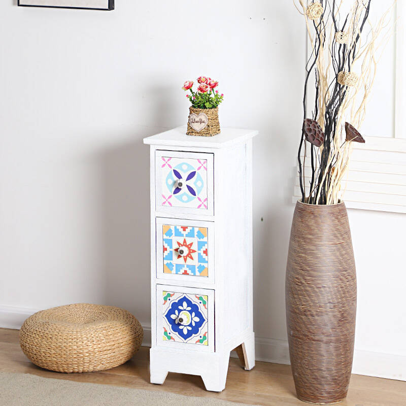 Mesita de noche americana, armario de almacenamiento creativo pastoral retro, armario de almacenamiento de madera, armario de almacenamiento de estilo étnico pintado
