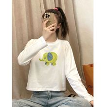 欧货白色卡通印花长袖t恤女2025春秋爆款宽松内搭打底衫短款上衣