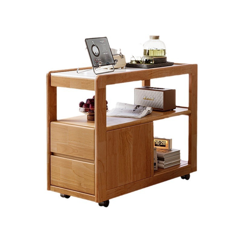 Mesa de té móvil sofá de madera maciza gabinete lateral tabla de roca lateral varias bandas de ruedas mesa de té pequeña sala de estar 2025 nuevo