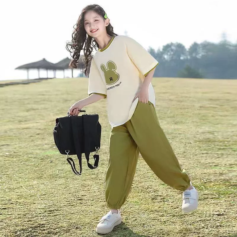 Летняя одежда, летний комплект, западный стиль, с коротким рукавом, для подростков