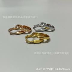 精工V金高质量T家小号锁头耳扣U型微镶钻椭圆锁扣耳环女饰品批发