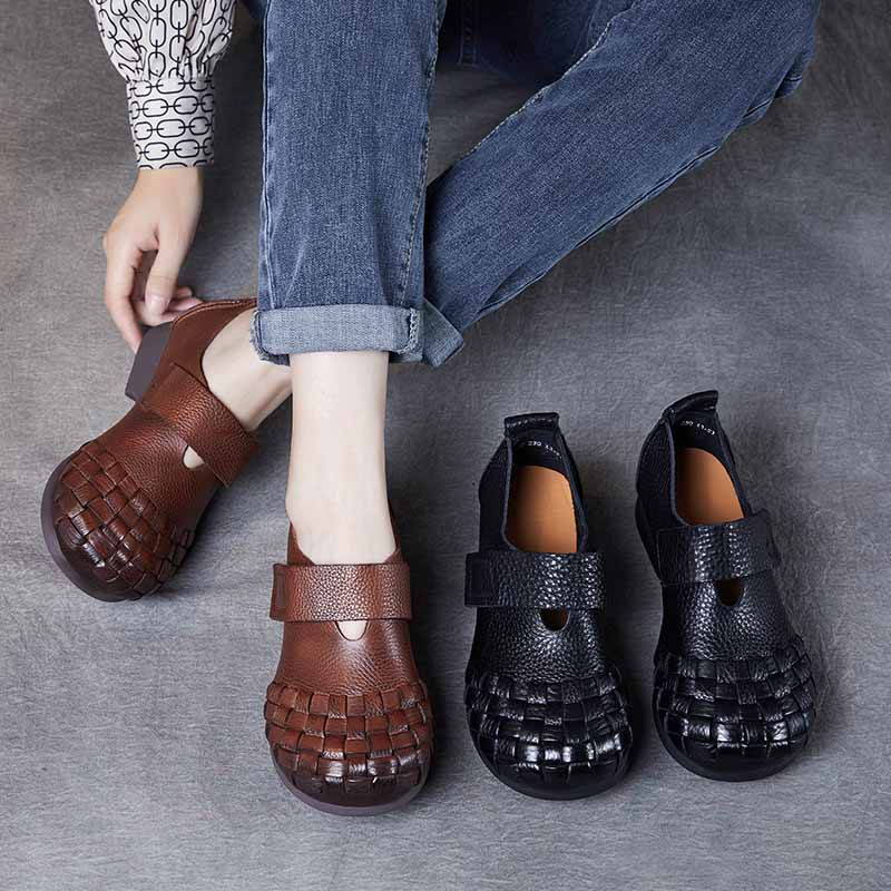 以一 Весенне-осенние новые женские туфли в этническом стиле в стиле ретро ручной работы на мягкой подошве, повседневные лесные женские туфли на плоской подошве с неглубоким открытым носком