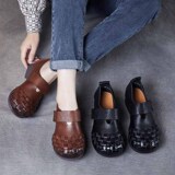 以一 Весенне-осенние новые женские туфли в этническом стиле в стиле ретро ручной работы на мягкой подошве, повседневные лесные женские туфли на плоской подошве с неглубоким открытым носком