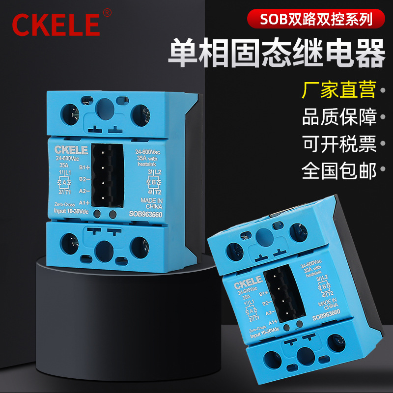 Single-phase solid-state relay 24V DC controlled AC 220V small dual-channel dual-control SOB965660 AC controlled AC