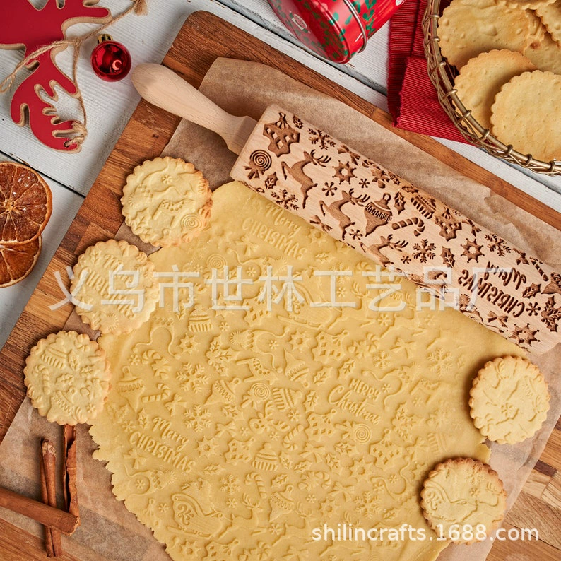 Санта-Клаус Узор Рождественская Скалка Лазерная гравировка Скалка Деревянная тисненая Скалка Рождественский подарок