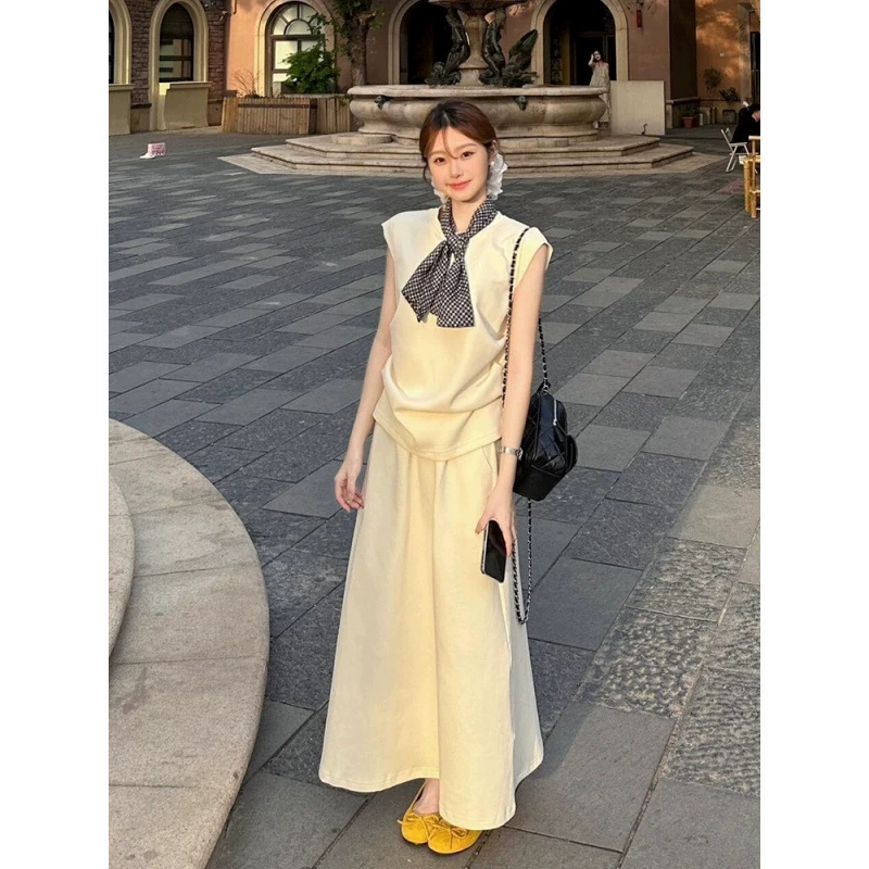 Летний женский возрастной наряд допамина, полный комплект топов без рукавов, юбок с высокой талией, женских костюмов-двойок.