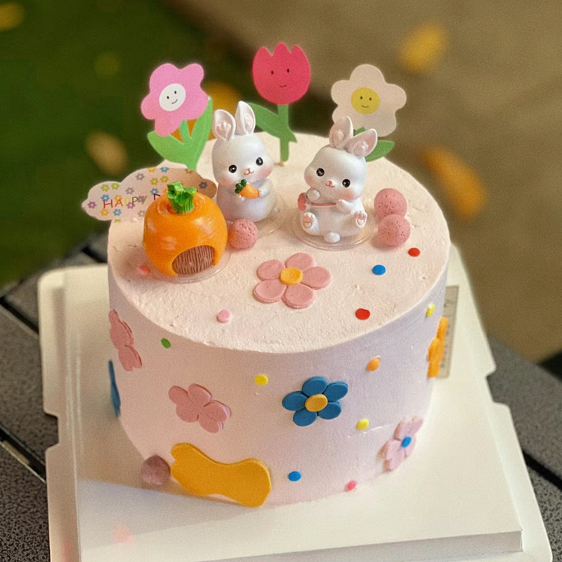中秋节蛋糕装饰可爱小兔子玉兔胡萝卜摆件儿童生日派对甜品台插件|undefined