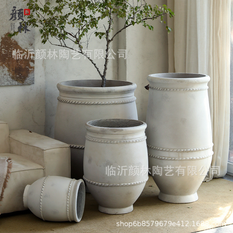 Blanco hecho viejo cemento gran combinación de suelo de alto estilo paisaje de maceta grande decoración del hogar maceta de comercio exterior