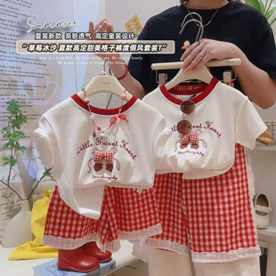 Комплект семейный с кружевом и объёмным бантом короткий рукав