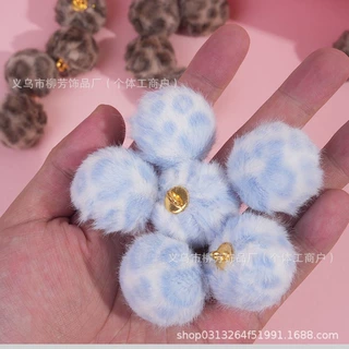 30mm豹纹仿兔毛大吊球 毛绒毛毛大吊坠 秋冬diy豹纹大挂件配件