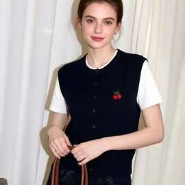 假两件上衣背心甜美百搭樱桃刺绣女装短袖大码内搭