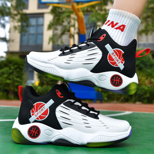 Outdoor youth basketball shoes for men  mid-cut lace-up non-slip sports shoes for men breathable trendy thick-soled men's shoes