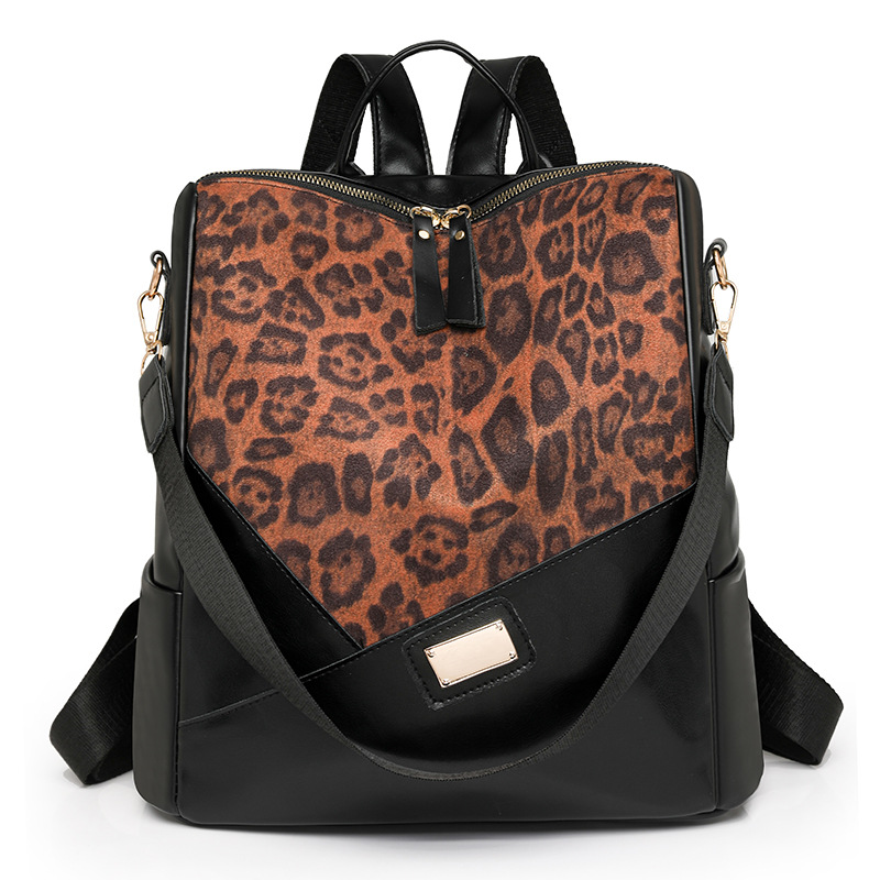 Comercio exterior al por mayor 2025 nuevo estilo estampado de leopardo contraste color damas PU mochila de viaje multifuncional de moda
