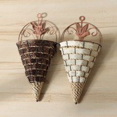 Artificial Flower Vase, Flower Basket, Triangular Wall Hanging, Ironwork, Rattan-Woven Wall Decor, Indoor Decoration, Hanging Basket, Floral Art, Triangular Wicker Basket